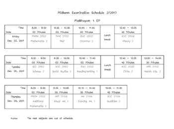 Midterm Examination Schedule 2/2017