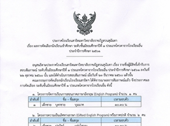 ประกาศผลการคัดเลือกนักเรียนเข้าศึกษาระดับชั้นมัธยมศึกษาปีที่
๑ และ มัธยมศึกษาปีที่ ๔ ประเภทโควตา
ประจำปีการศึกษา ๒๕๖๑